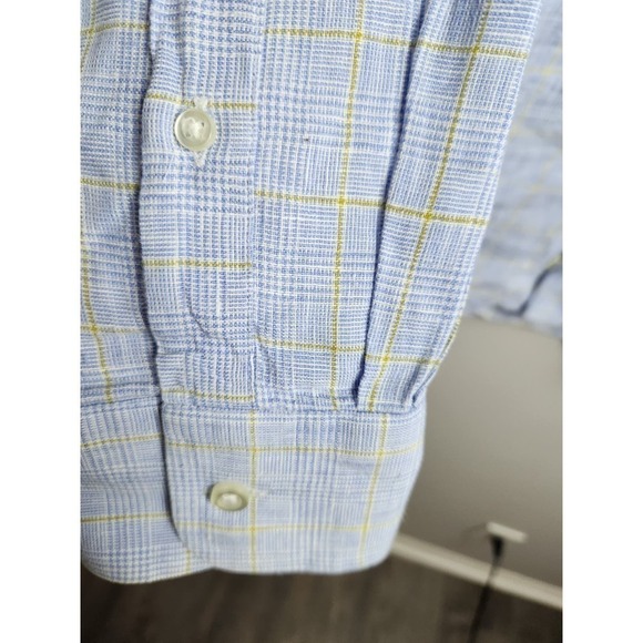 Lands End Baird McNutt Irish Linen Mens Button Up Sz 15.5/34 plaid beach summer - Picture 2 of 8